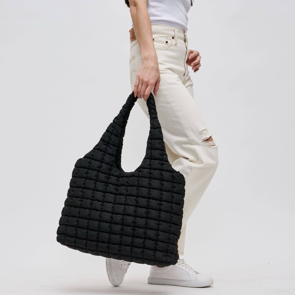 NWT Sol and Selene Black Quilted Puffer Nylon Hobo Bag with Cross Body Strap - Picture 6 of 6